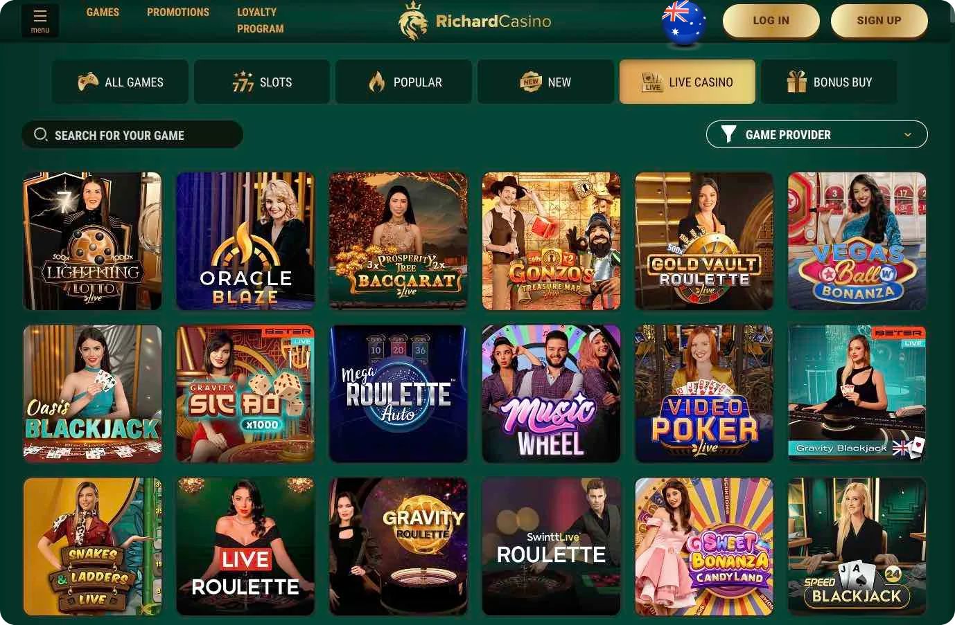 Selection of gambling games in online casinos in Australia